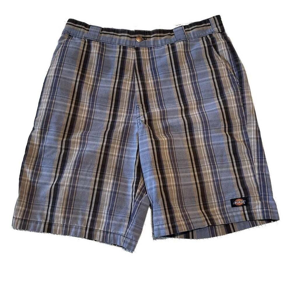 Dickies Men's Plaid Flat Front Shorts Size 36 Blue Grey WR976MVP